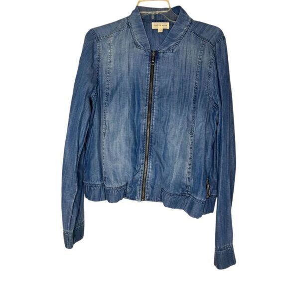 Cloth and Stone Jackets & Blazers - Cloth & Stone Women's Bomber Jacket Blue Zip Front Size L Pockets